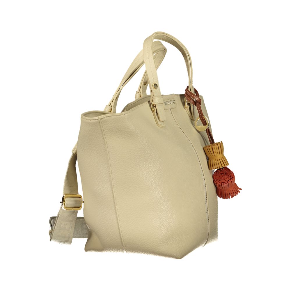 Handbag by Mario Valentino for women in polyethylene beige & signature features an refined silhouette, showcasing a secure zipper, ample document-holder & internal-pockets, and versatile handle for a sophisticated refined aesthetic.