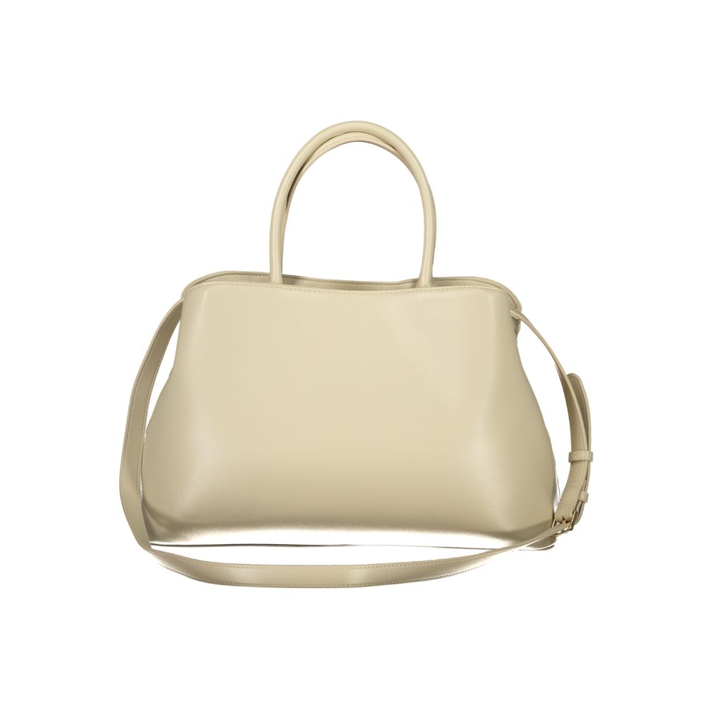 Handbag by Mario Valentino for women in polyethylene beige features an refined silhouette, showcasing a secure snap & zipper, ample built-in-compartments & internal-pockets, and versatile shoulder-strap, handle & adjustable-strap for a sophisticated refined aesthetic.