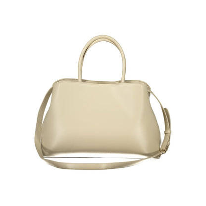 Handbag by Mario Valentino for women in polyethylene beige features an refined silhouette, showcasing a secure snap & zipper, ample built-in-compartments & internal-pockets, and versatile shoulder-strap, handle & adjustable-strap for a sophisticated refined aesthetic.