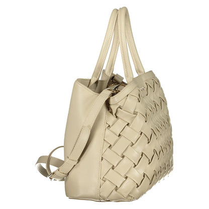 Handbag by Mario Valentino for women in polyethylene beige presents a ornamental silhouette, showcasing a secure snap & zipper, ample built-in-compartments & internal-pockets, and versatile shoulder-strap, handle & adjustable-strap for a ornamental finish.