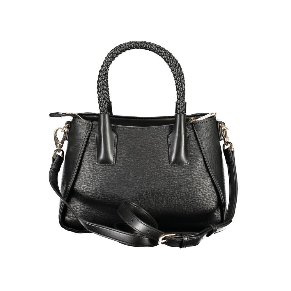 Handbag by Mario Valentino for women in polyethylene black features a signature silhouette, showcasing a secure zipper and signature internal-pockets with versatile shoulder-strap, handle & adjustable-strap for a sophisticated look.