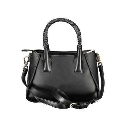 Handbag by Mario Valentino for women in polyethylene black features a signature silhouette, showcasing a secure zipper and signature internal-pockets with versatile shoulder-strap, handle & adjustable-strap for a sophisticated look.