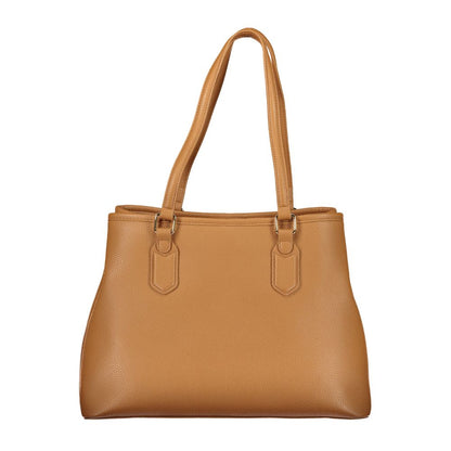 Handbag by Mario Valentino for women in polyethylene brown features a ornamental silhouette, showcasing a secure zipper, ample built-in-compartments & internal-pockets, and ornamental shoulder-strap, handle & adjustable-strap for a sophisticated look.