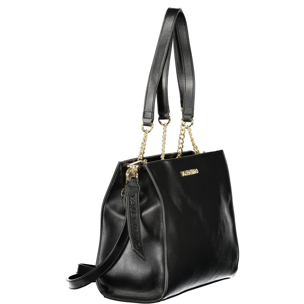 Handbag by Mario Valentino for women in polyethylene black & signature features an refined silhouette, showcasing a secure snap & zipper, ample built-in-compartments, document-holder & internal-pockets, and versatile shoulder-strap, adjustable-strap & handle for a sophisticated refined aesthetic.