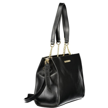 Handbag by Mario Valentino for women in polyethylene black & signature features an refined silhouette, showcasing a secure snap & zipper, ample built-in-compartments, document-holder & internal-pockets, and versatile shoulder-strap, adjustable-strap & handle for a sophisticated refined aesthetic.