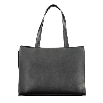 Handbag by Mario Valentino for women in polyethylene black features a refined silhouette, showcasing a secure snap & zipper, organized document-holder, external-pockets & internal-pockets, and versatile handle for a refined finish.