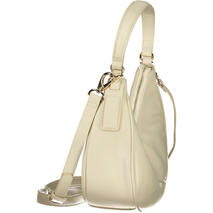 Shoulder Handbag by Mario Valentino for women in polyethylene beige features a ornamental silhouette, showcasing a secure zipper, ample internal-pockets, and ornamental shoulder-strap, handle & adjustable-strap for a sophisticated look.