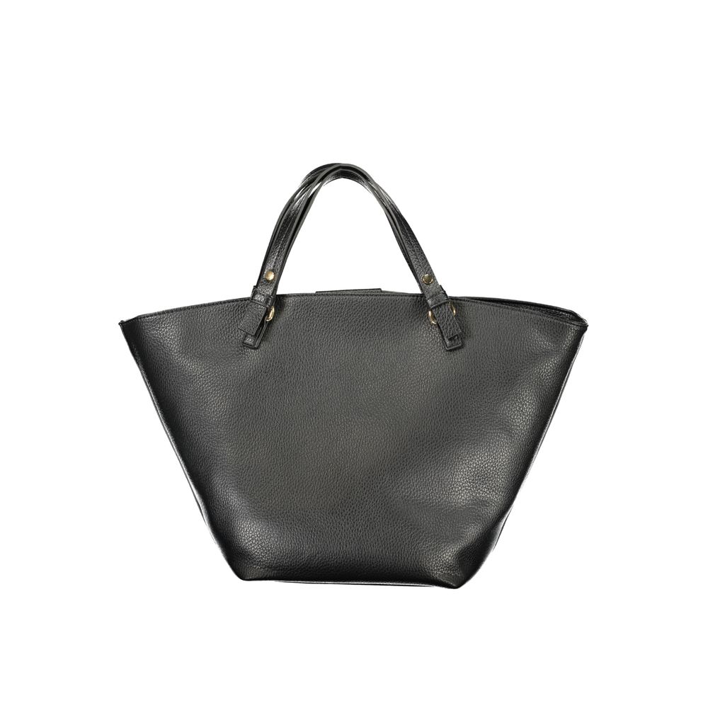 Handbag by Mario Valentino for women in polyethylene black features a signature silhouette, showcasing a secure zipper and signature document-holder & internal-pockets with versatile handle for a sophisticated look.