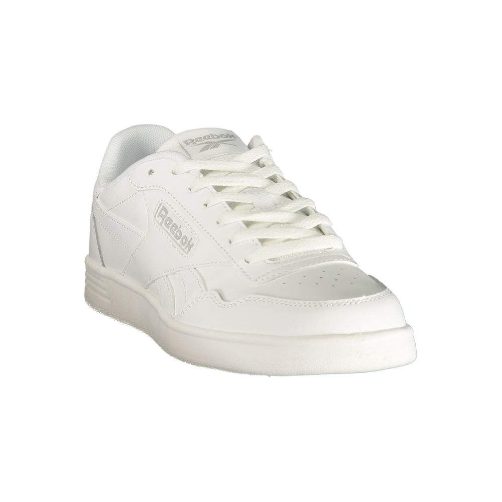 Athletic Sneakers by Reebok for men in polyester white & print features an stately silhouette, showcasing the signature athletic style of the Men's Athletic Polyester Sneakers collection with a truly stately finish.