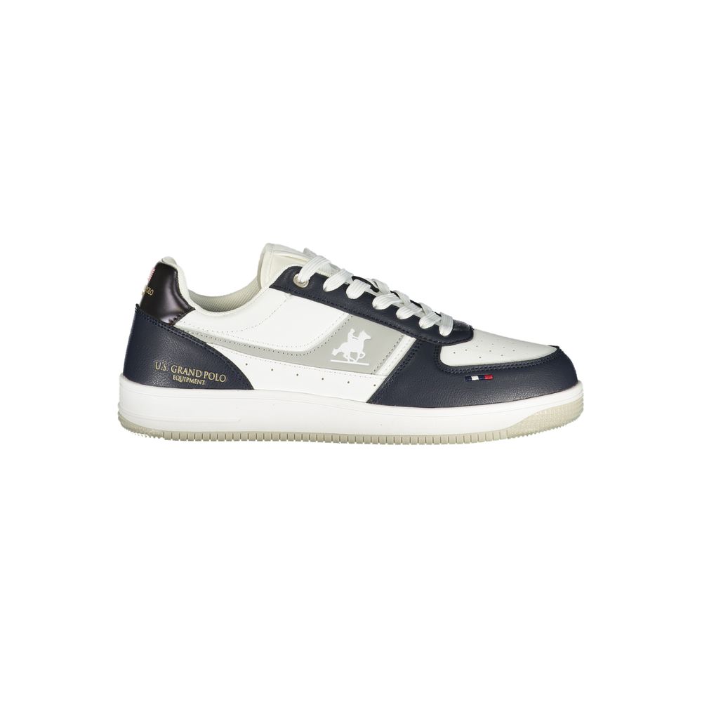 Athletic Sneakers by U.S. Grand Polo for men in polyester & polyurethane blue, gray, white, signature-print & print features an stately silhouette, showcasing the signature athletic style of the Men's Athletic Polyester & Polyurethane Sneakers collection with a truly stately finish.