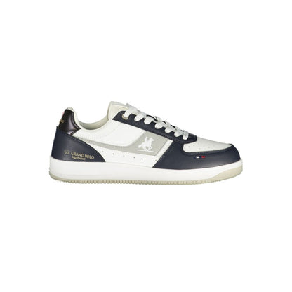 Athletic Sneakers by U.S. Grand Polo for men in polyester & polyurethane blue, gray, white, signature-print & print features an stately silhouette, showcasing the signature athletic style of the Men's Athletic Polyester & Polyurethane Sneakers collection with a truly stately finish.