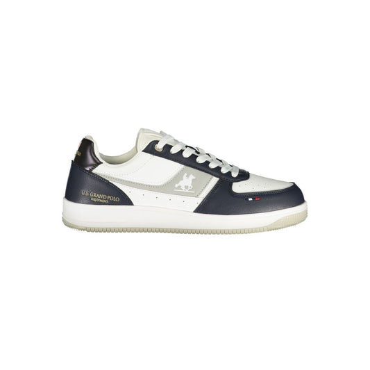 Athletic Sneakers by U.S. Grand Polo for men in polyester & polyurethane blue, gray, white, signature-print & print features an stately silhouette, showcasing the signature athletic style of the Men's Athletic Polyester & Polyurethane Sneakers collection with a truly stately finish.