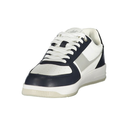 Athletic Sneakers by U.S. Grand Polo for men in polyester & polyurethane blue, gray, white, signature-print & print features an architectural silhouette from the Men's Athletic Polyester & Polyurethane Sneakers collection, showcasing a architectural athletic style for a architectural look.