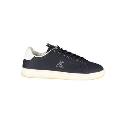 Athletic Sneakers by U.S. Grand Polo for men in polyester & polyurethane blue, white & print presents a sleek silhouette, perfectly capturing the athletic style essence of Men's Athletic Polyester & Polyurethane Sneakers with its sleek design and premium finish.