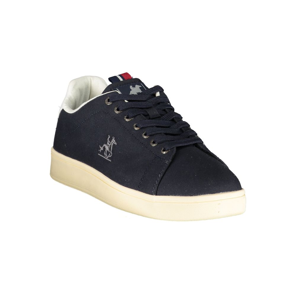 Athletic Sneakers by U.S. Grand Polo for men in polyester & polyurethane blue, white & print showcases a architectural silhouette, artfully capturing the essence of the Men's Athletic Polyester & Polyurethane Sneakers with its signature architectural athletic style construction.