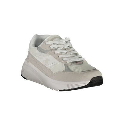 Athletic Sneakers by U.S. Grand Polo for men in polyester & polyurethane gray, white, signature & print showcases a architectural silhouette, artfully capturing the essence of the Men's Athletic Polyester & Polyurethane Sneakers with its signature architectural athletic style construction.