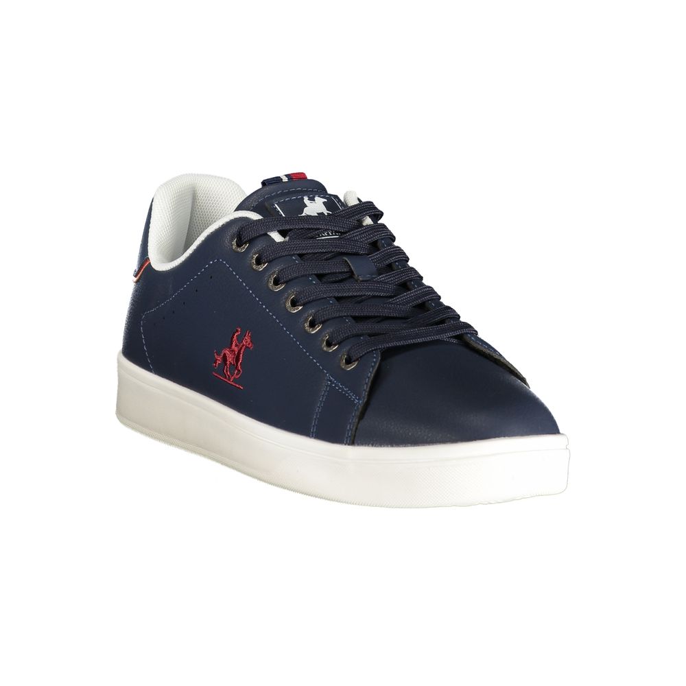 Athletic Sneakers by U.S. Grand Polo for men in polyester & polyurethane blue, red & print features an architectural silhouette, showcasing the premium athletic style of the Men's Athletic Polyester & Polyurethane Sneakers with an architectural finish.
