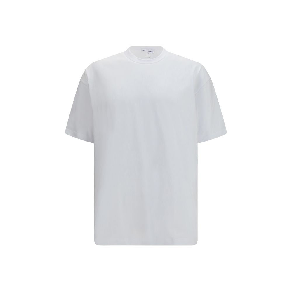 Activewear T-Shirt by Comme Des Garçons for men in cotton white & print presents a kinetic silhouette, showcasing the kinetic short-sleeve and round neckline alongside functional for a premium, athletic look.