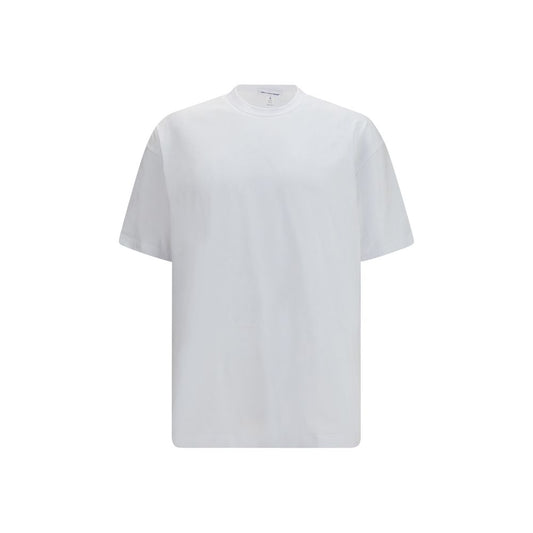 Activewear T-Shirt by Comme Des Garçons for men in cotton white & print presents a kinetic silhouette, showcasing the kinetic short-sleeve and round neckline alongside functional for a premium, athletic look.
