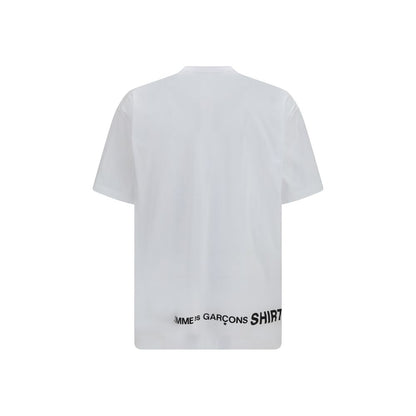 Activewear T-Shirt by Comme Des Garçons for men in cotton white & print features a dynamic silhouette with and round neckline enhanced by functional .