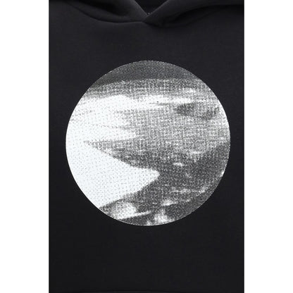 Sweatshirt Hoodie by ALPHA INDUSTRIES for men in cotton polyester black & print features an dramatic silhouette, showcasing a sophisticated hooded neckline and dramatic for a refined, modern aesthetic.