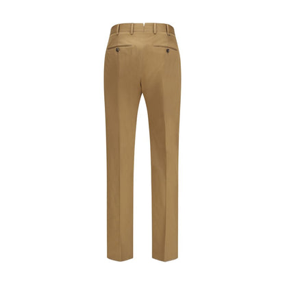 Chinos Pants by PT Torino for men in wool cotton & silk brown & white features an utilitarian-chic silhouette, showcasing a utilitarian-chic slim with a long cut and for a refined look.