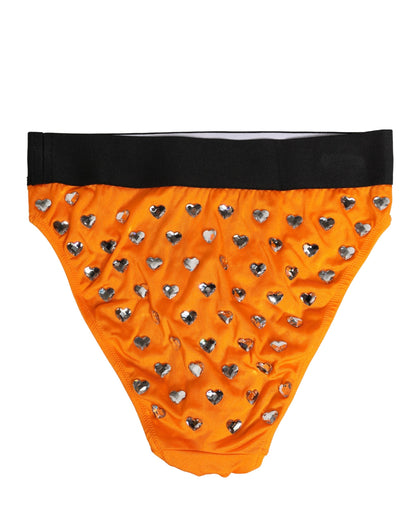 Dolce & Gabbana Orange Crystal High Waist Brief Panty Underwear