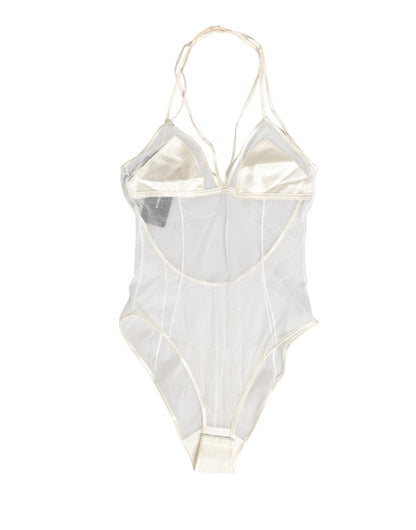 Dolce & Gabbana White Sheer Nylon Bodysuit Halterneck Underwear