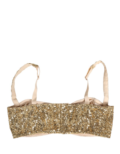 Dolce & Gabbana Gold Sequined Semi-Pad Underwire Bra Underwear
