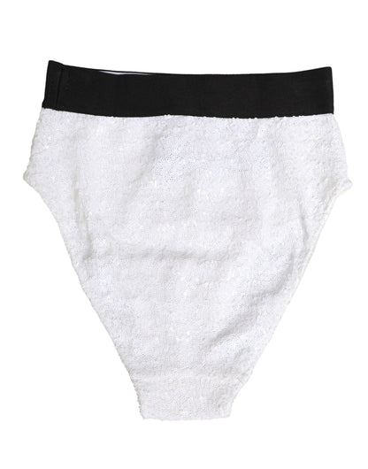 Dolce & Gabbana White Black Sequin High Waist Panty Underwear