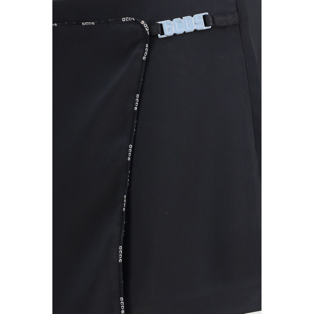 Shorts by GCDS for women in polyester satin black features a stylish regular-fit and short cut with a stylish .