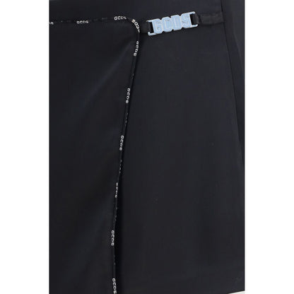 Shorts by GCDS for women in polyester satin black features a stylish regular-fit and short cut with a stylish .