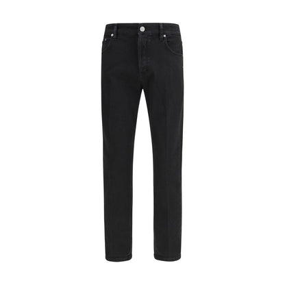 Jeans by PT Torino for men in stretch denim cotton black presents a tailored silhouette, showcasing a tailored tapered-leg & regular-fit and long cut with a refined for a truly tailored aesthetic.