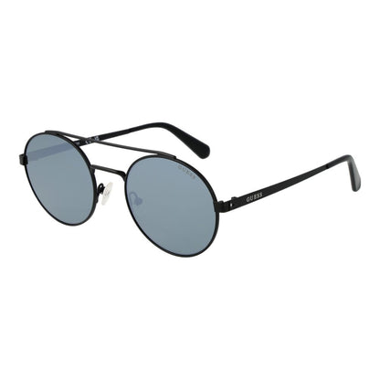 Sunglasses by Guess for women in metal black features an ethereal full-rim round frame design with black coloured frame frames and mirrored category-3-dark-tint lens for a ethereal finish.