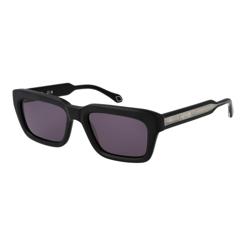 Sunglasses by Replay for men in plastic and black featuring an opulent rectangle full-rim frame design with a sophisticated black coloured frame finish and high-performance non-polarized category-3-dark-tint lens.