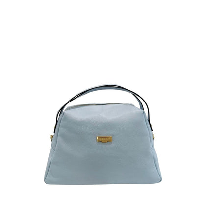 Shoulder Clutch Handbag by Baldinini Trend for women in cowhide blue & gold features a statuesque silhouette, showcasing a secure zipper and organized built-in-compartments with versatile shoulder-strap for statuesque evening wear.