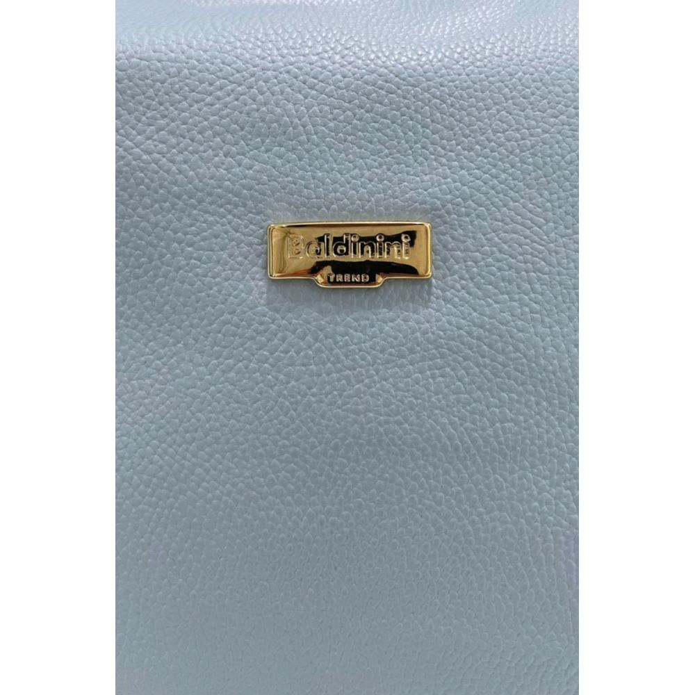Shoulder Clutch Handbag by Baldinini Trend for women in cowhide blue & gold features a statuesque silhouette, showcasing a secure zipper and organized built-in-compartments with versatile shoulder-strap for statuesque evening wear.