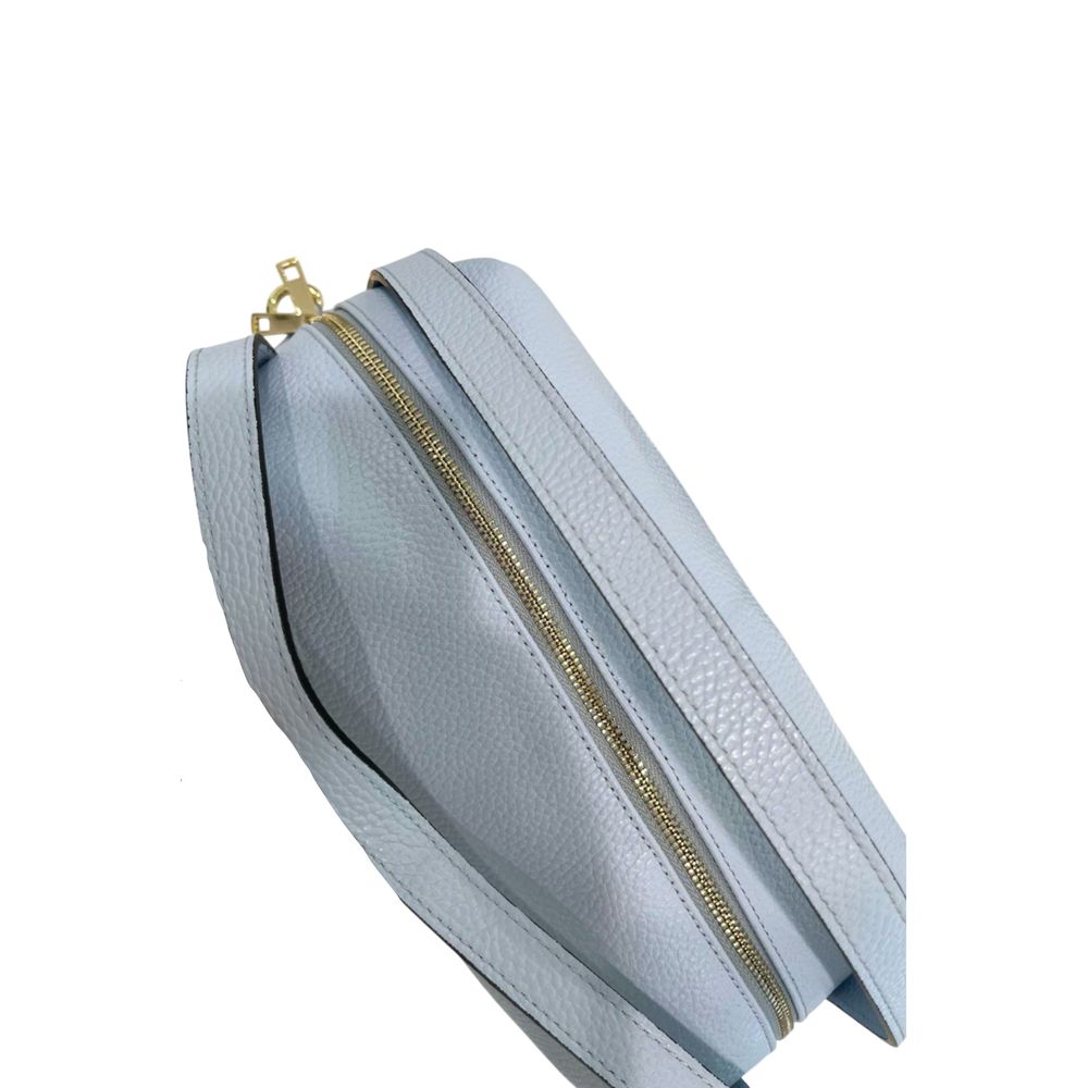 Shoulder Clutch Handbag by Baldinini Trend for women in cowhide blue & gold features an sculptural silhouette, showcasing a secure zipper and sculptural built-in-compartments with versatile shoulder-strap for a sophisticated look.