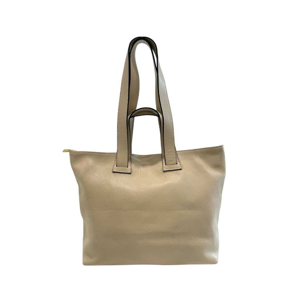 Shoulder Clutch Handbag by Baldinini Trend for women in cowhide beige & gold showcases a sculptural silhouette, featuring a secure zipper, ample built-in-compartments, and versatile shoulder-strap for a sculptural aesthetic.
