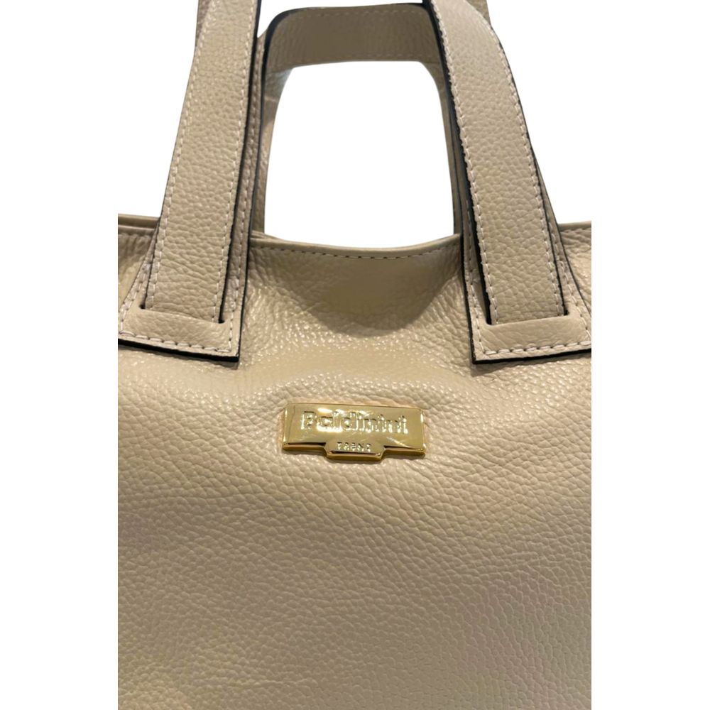 Shoulder Clutch Handbag by Baldinini Trend for women in cowhide beige & gold features a architectural silhouette, showcasing a secure zipper, ample built-in-compartments, and versatile shoulder-strap for a architectural finish.