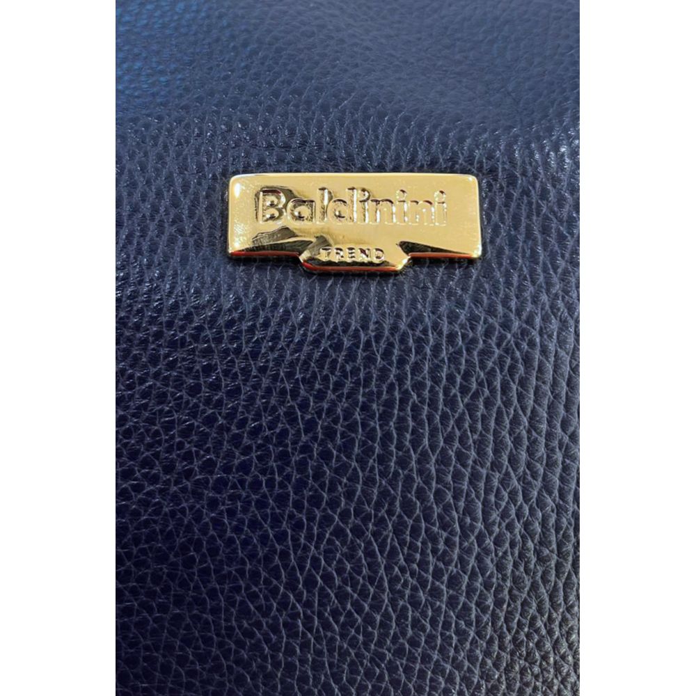 Shoulder Clutch Handbag by Baldinini Trend for women in cowhide blue & gold showcases a sculptural silhouette, featuring a secure zipper, ample built-in-compartments, and versatile shoulder-strap for a sculptural finish.