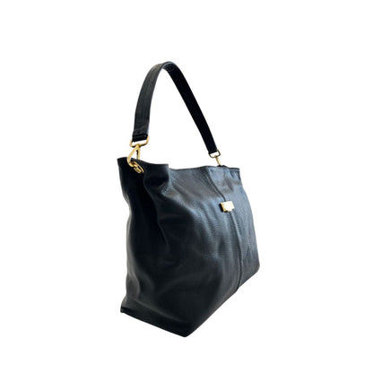 Shoulder Clutch Handbag by Baldinini Trend for women in cowhide black & gold features an sculptural silhouette, showcasing a secure zipper and sculptural built-in-compartments with versatile shoulder-strap for a sophisticated look.