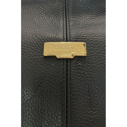 Shoulder Clutch Handbag by Baldinini Trend for women in cowhide black & gold showcases a sculptural silhouette, featuring a secure zipper, ample built-in-compartments, and versatile shoulder-strap for a sculptural aesthetic.