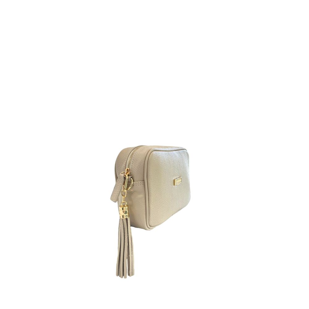 Crossbody Handbag by Baldinini Trend for women in cowhide beige & gold features an versatile silhouette, showcasing a secure zipper and versatile built-in-compartments with versatile crossbody-strap, shoulder-strap & adjustable-strap for a versatile finish.