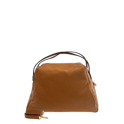 Shoulder Clutch Handbag by Baldinini Trend for women in cowhide brown & gold features a statuesque silhouette, showcasing a secure zipper and organized built-in-compartments with versatile shoulder-strap for statuesque evening wear.