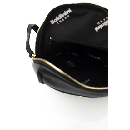 Mini 2-in-1 Shoulder & Crossbody Handbag by Baldinini Trend for women in cowhide black & gold features a multifaceted silhouette, showcasing a secure and multifaceted with versatile crossbody-strap & shoulder-strap for multifaceted style.
