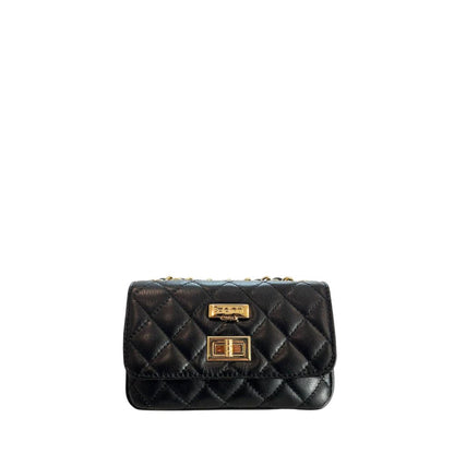 Mini 2-in-1 Shoulder & Crossbody Handbag by Baldinini Trend for women in cowhide black & gold features a transformative elegance silhouette, showcasing a secure , organized , and versatile crossbody-strap & shoulder-strap for a transformative elegance look.