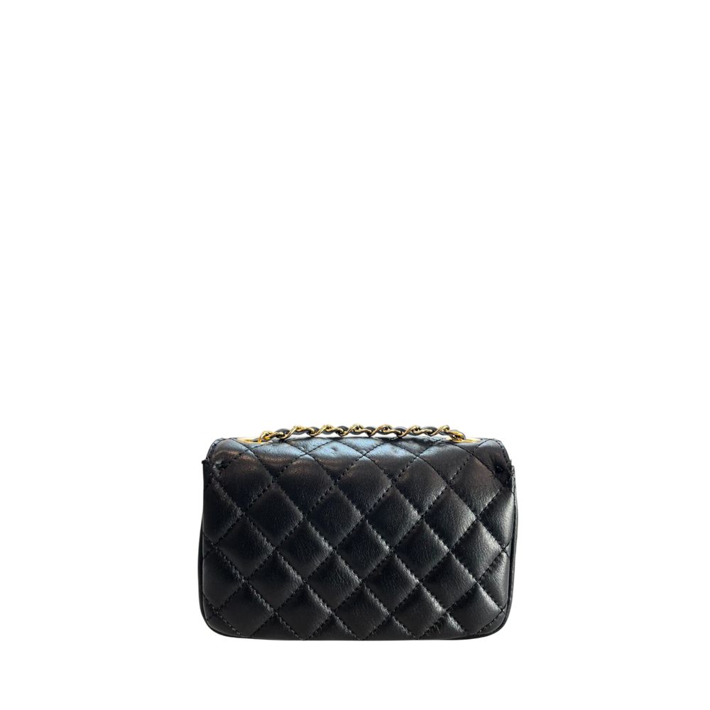 Mini 2-in-1 Shoulder & Crossbody Handbag by Baldinini Trend for women in cowhide black & gold features a versatile chic silhouette, meticulously detailed with a secure , ample , and versatile crossbody-strap & shoulder-strap.