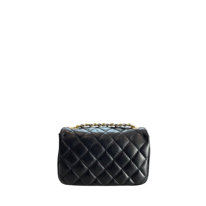 Mini 2-in-1 Shoulder & Crossbody Handbag by Baldinini Trend for women in cowhide black & gold features a versatile chic silhouette, meticulously detailed with a secure , ample , and versatile crossbody-strap & shoulder-strap.
