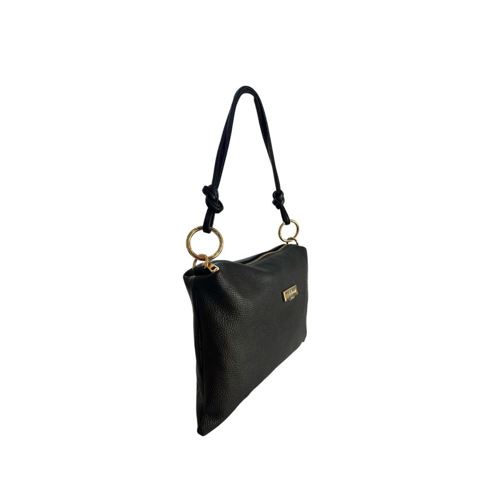 Shoulder Clutch Handbag by Baldinini Trend for women in cowhide black & gold features a architectural silhouette, showcasing a secure zipper, ample built-in-compartments, and versatile shoulder-strap for a architectural finish.